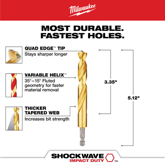 1/2" SHOCKWAVE Impact Duty RED HELIX Titanium Drill Bit image number 1